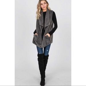 Soft Charcoal Open Faux Fur Vest